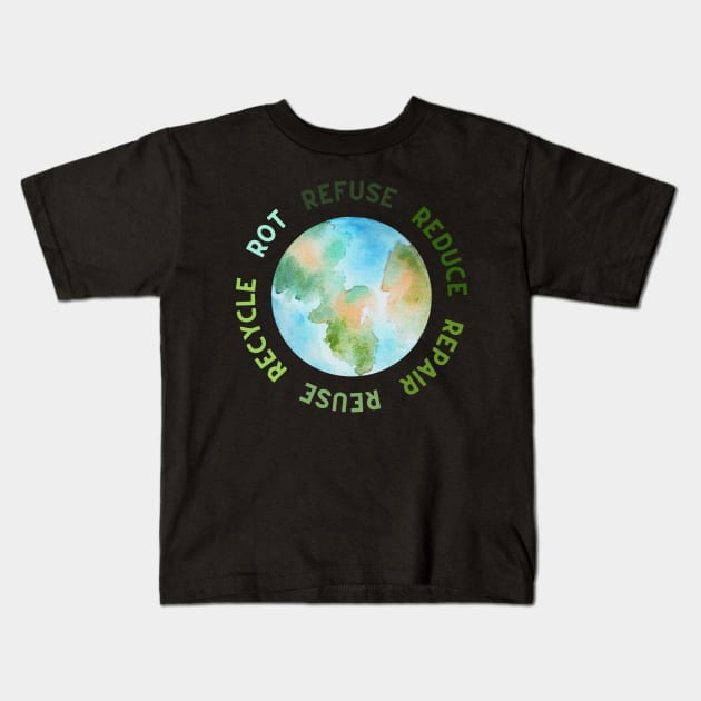 Refuse Reduce Repair Reuse Recycle Rot - Green Eco Kids T-Shirt by e s p y